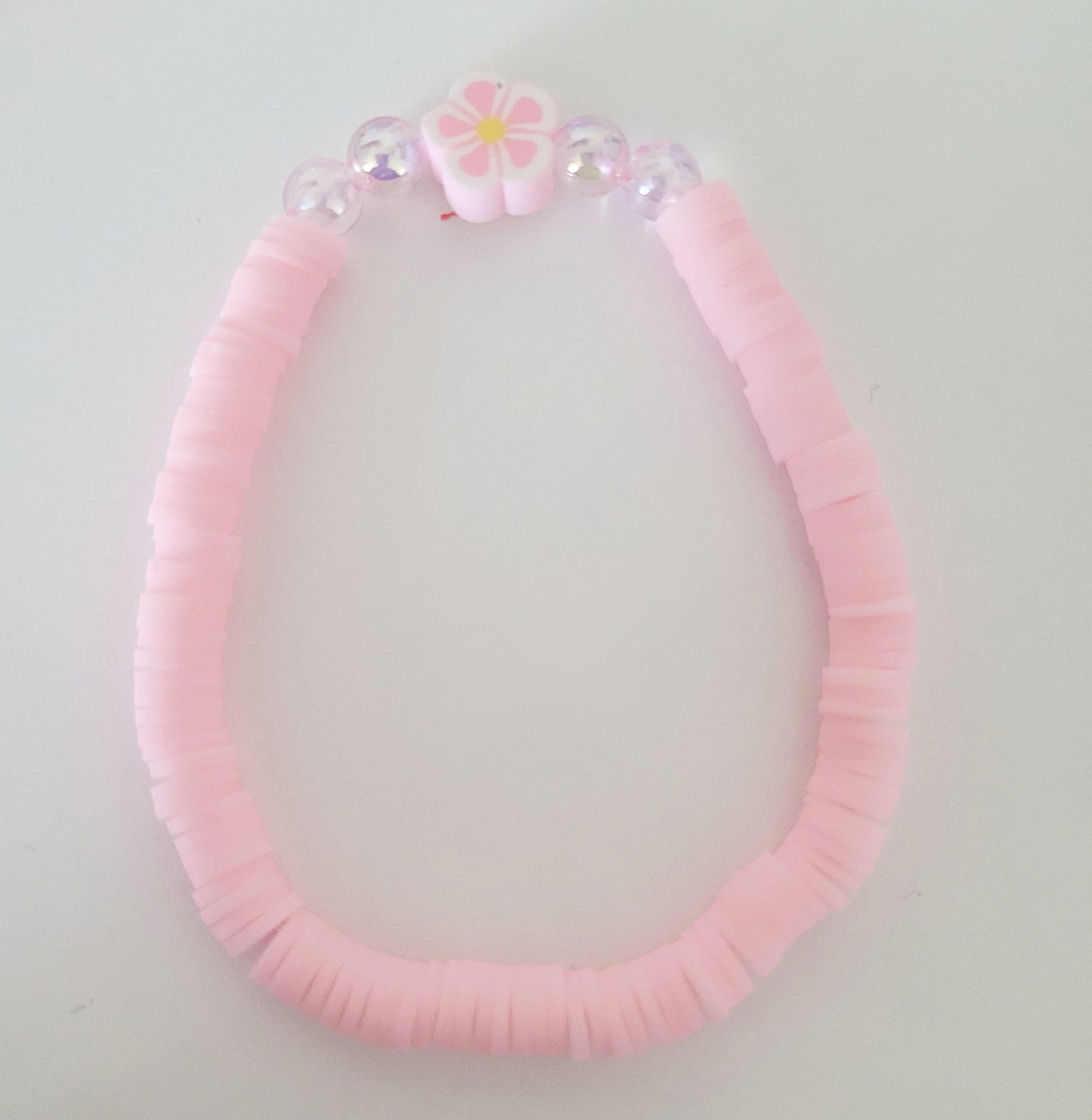 Pink Flower Clay Beaded Bracelet