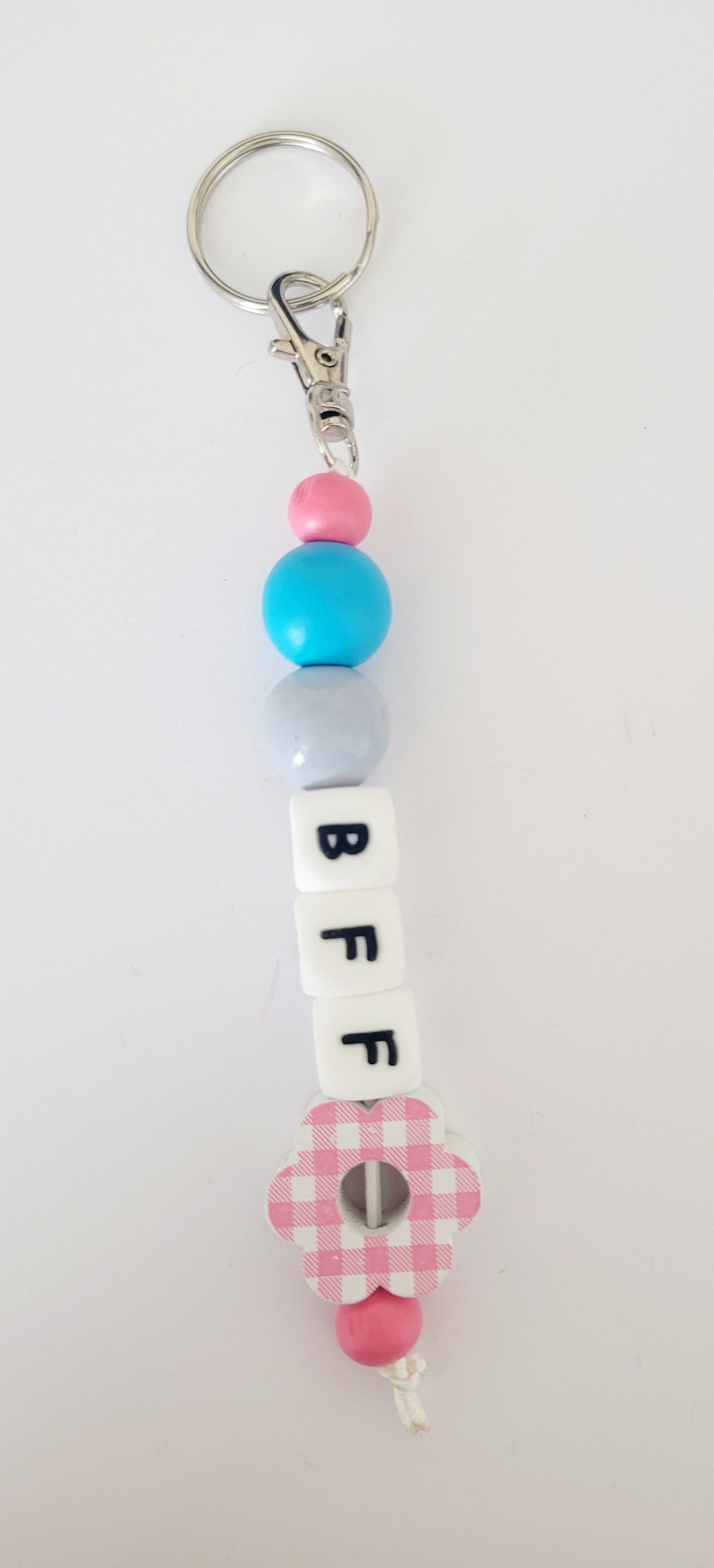 Pink Flower 'BFF' Wooden Keyring