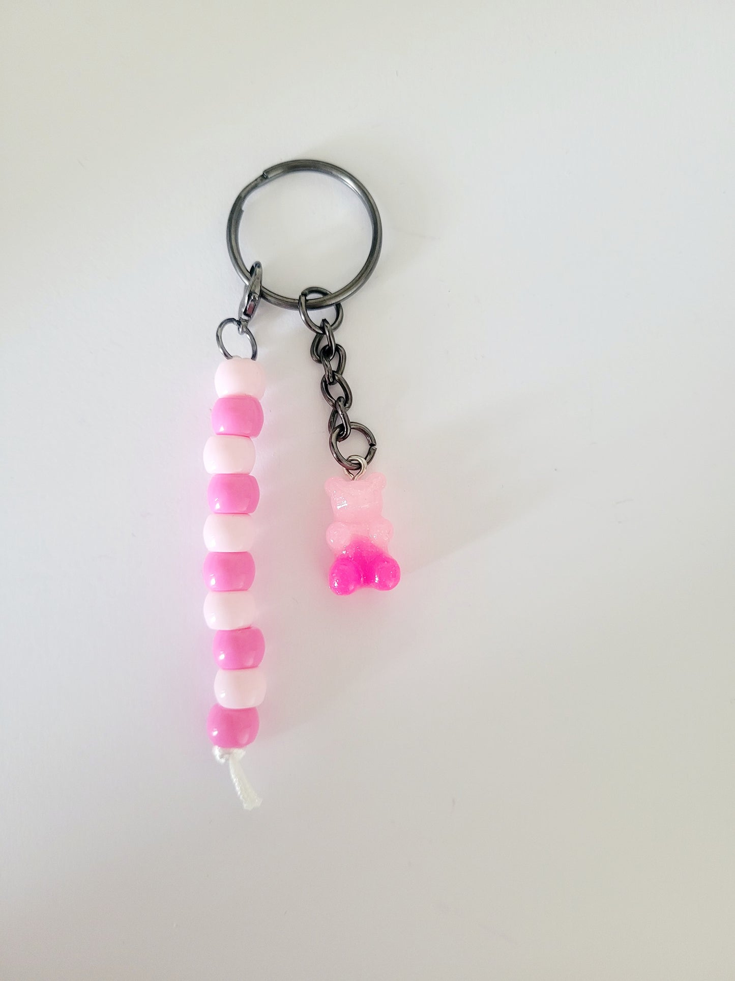 Beaded 'Two Toned Pink Gummy Bear' Keyring