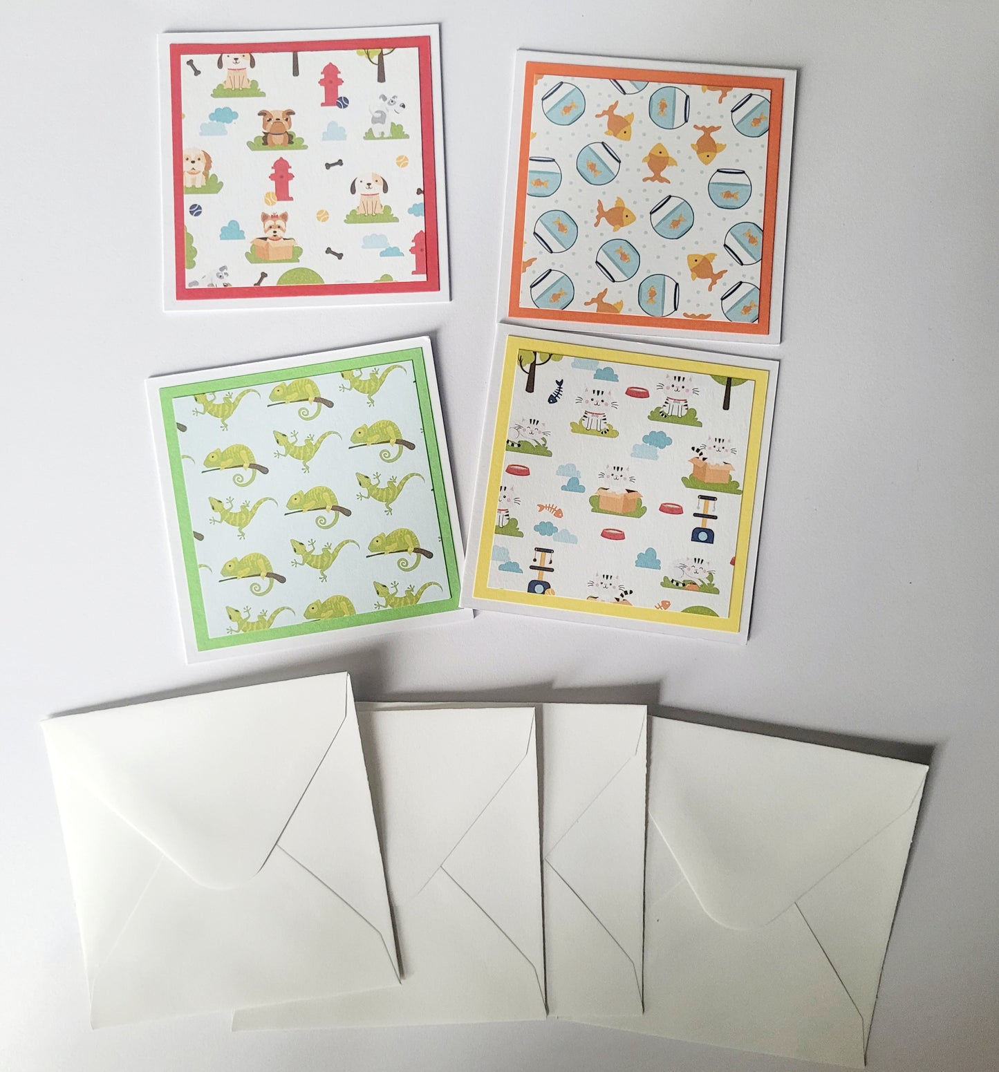 Set of 4 Handmade Pet Notecards