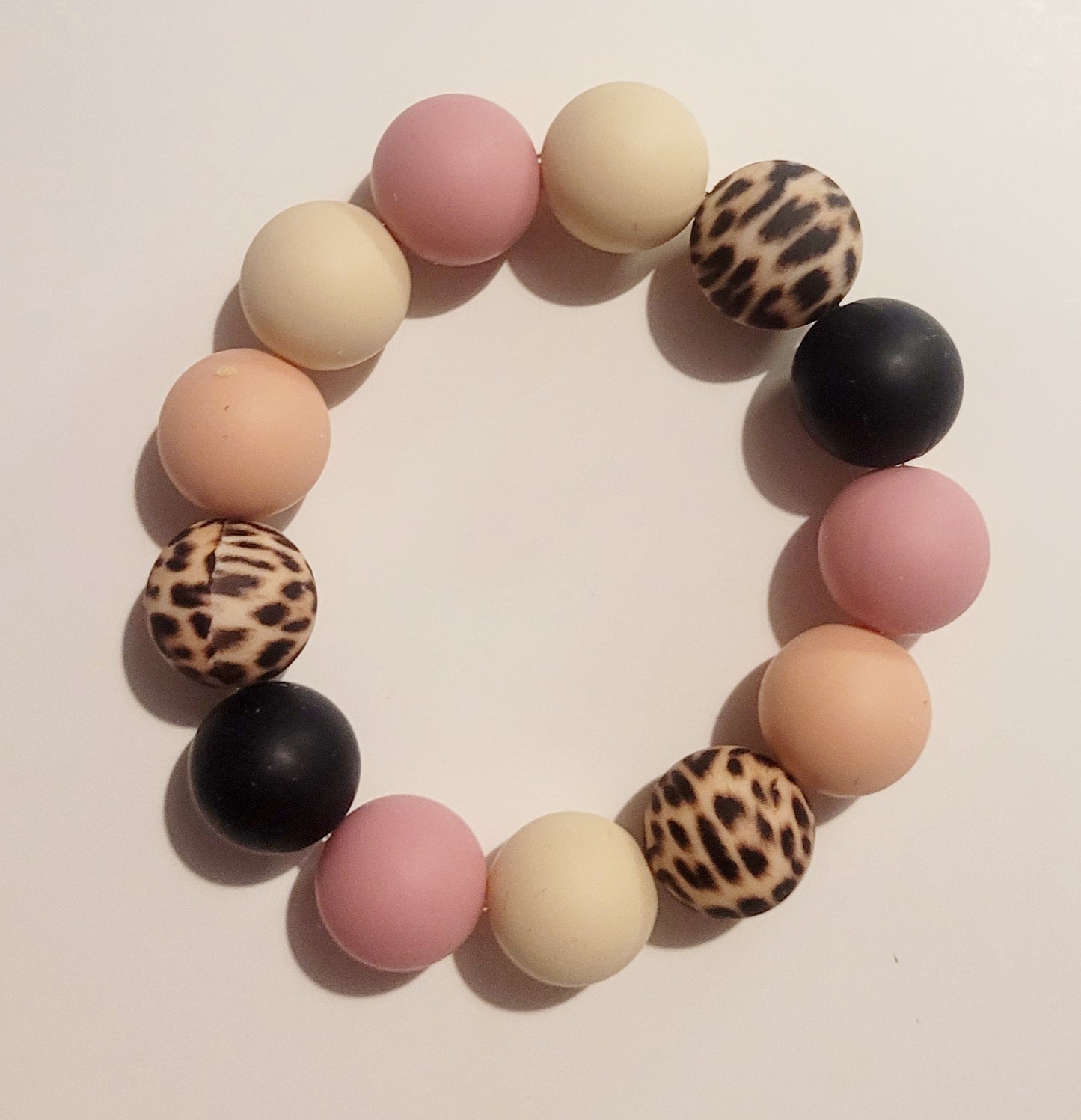 Multicoloured Leopard Print Silicone Beaded Bracelet