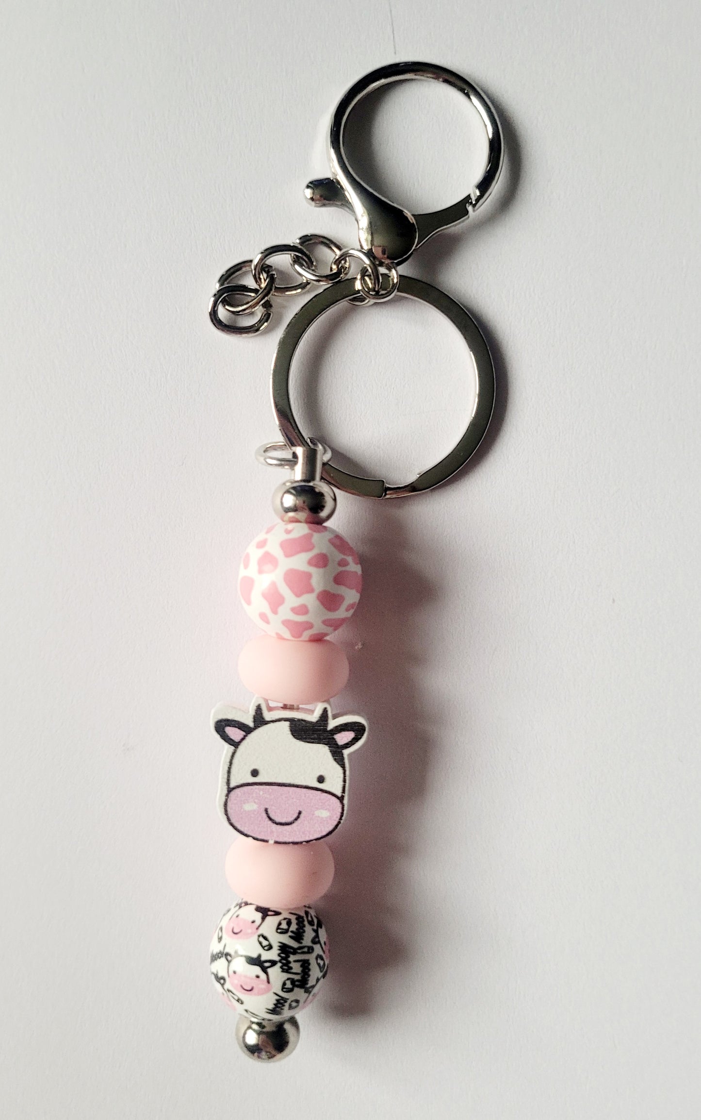 Pink 'Cow Face' Wooden Keyring