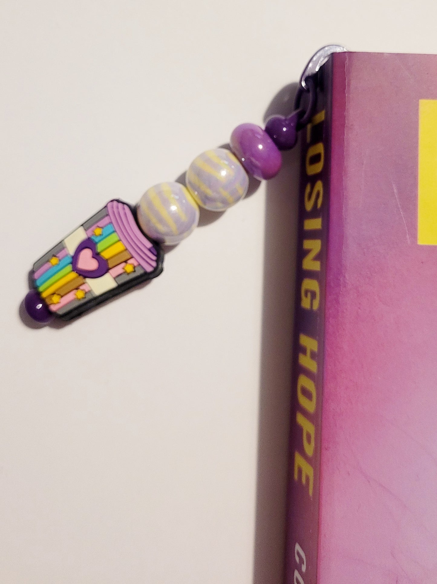 Purple 'Coffee Cup' Beaded Metal Bookmark