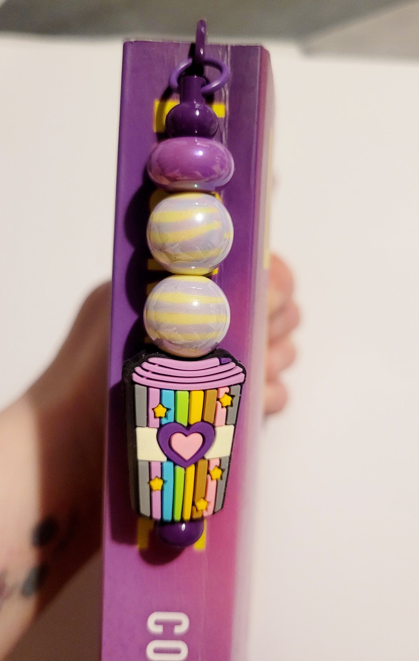 Purple 'Coffee Cup' Beaded Metal Bookmark