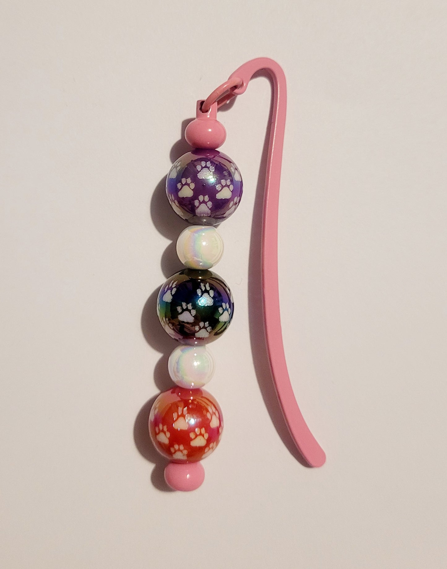 Pink 'Paw Print' Beaded Metal Bookmark