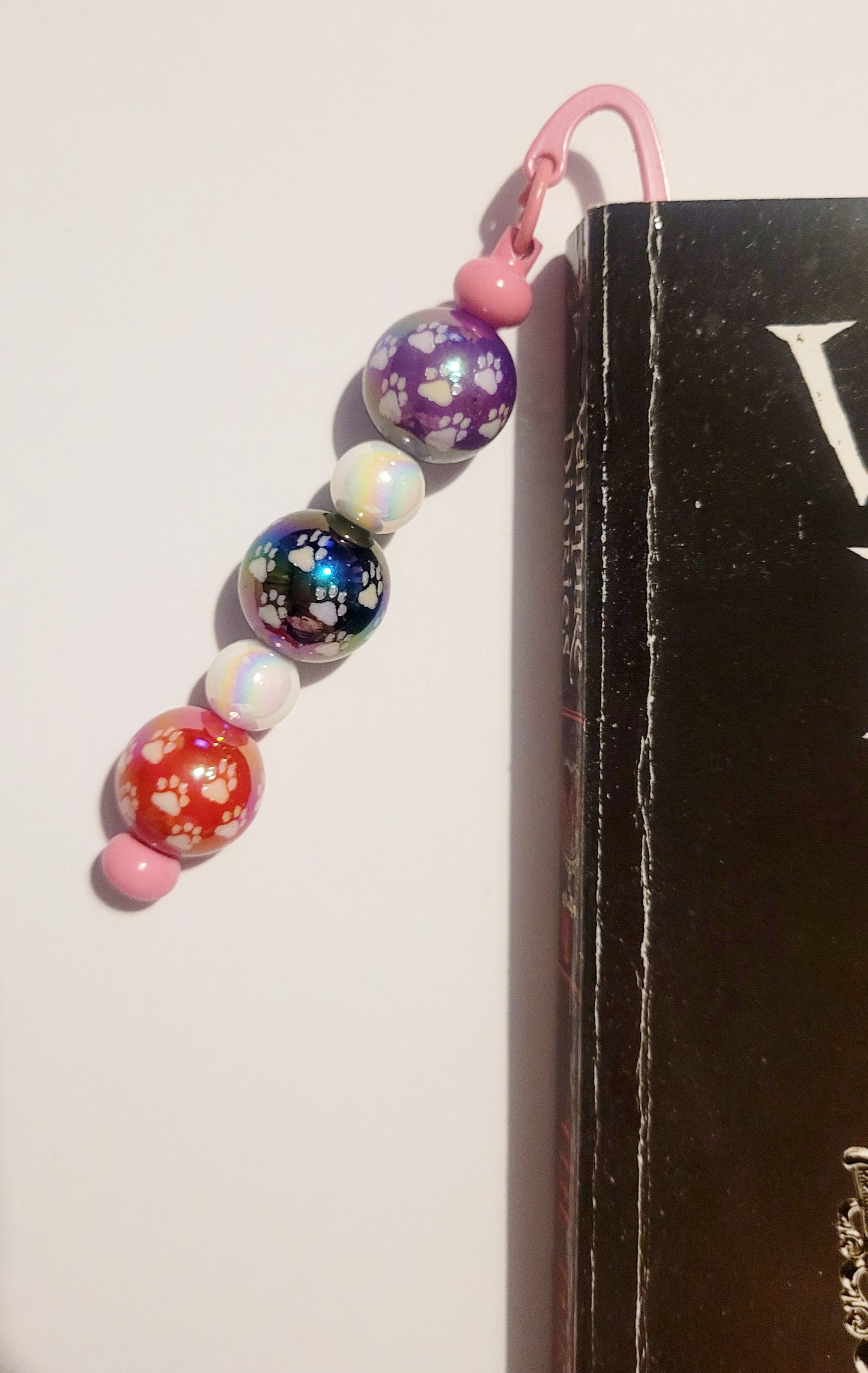 Pink 'Paw Print' Beaded Metal Bookmark