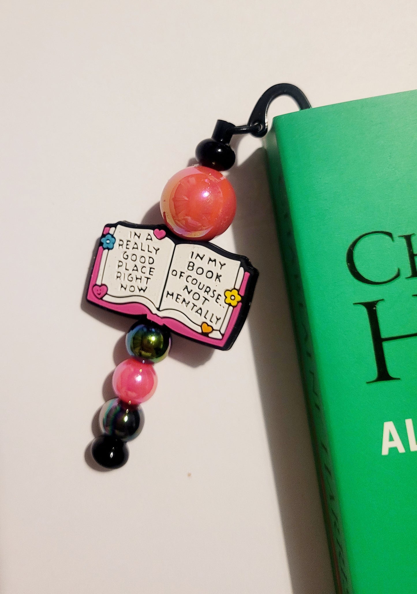 Black 'Book' Beaded Metal Bookmark