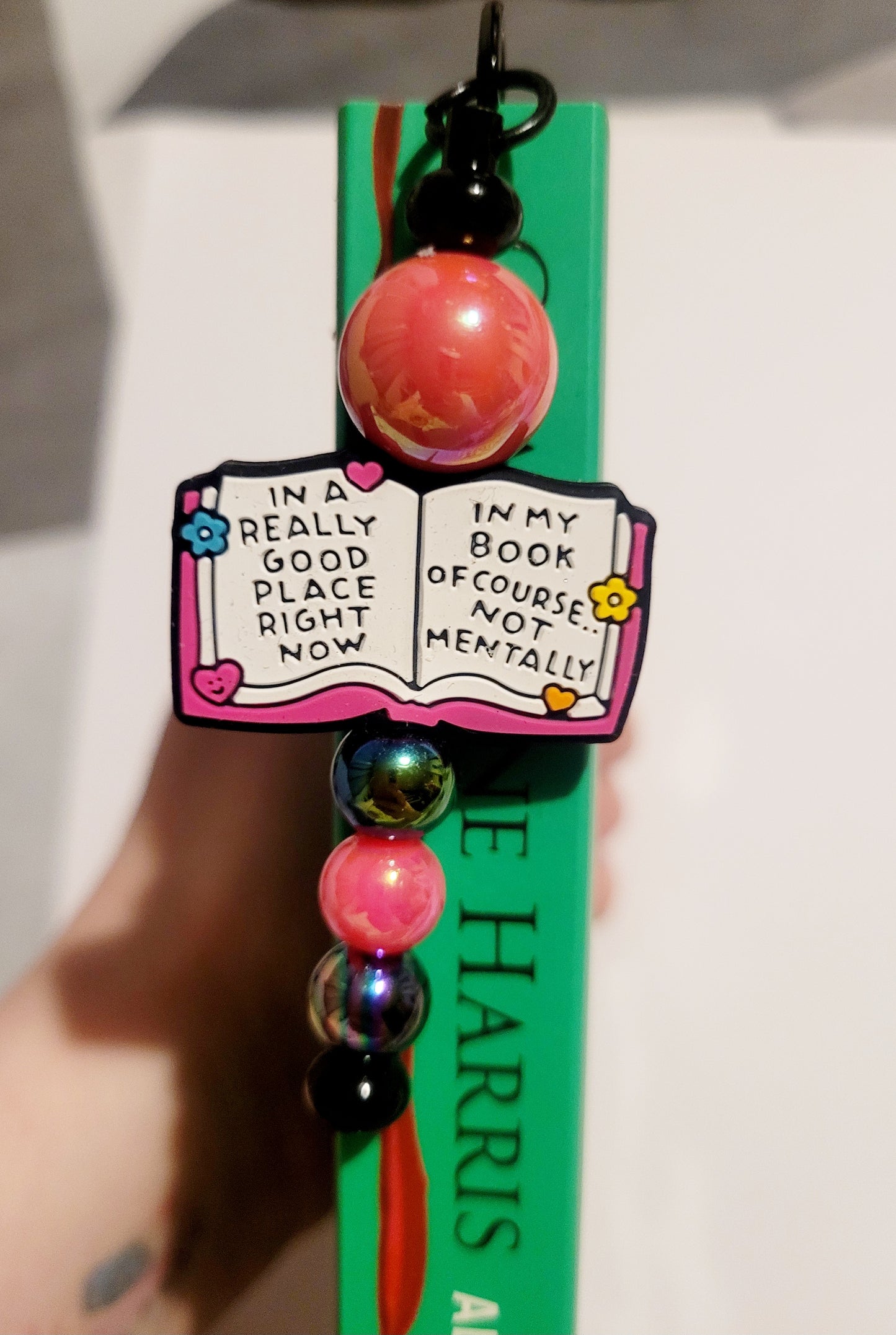 Black 'Book' Beaded Metal Bookmark