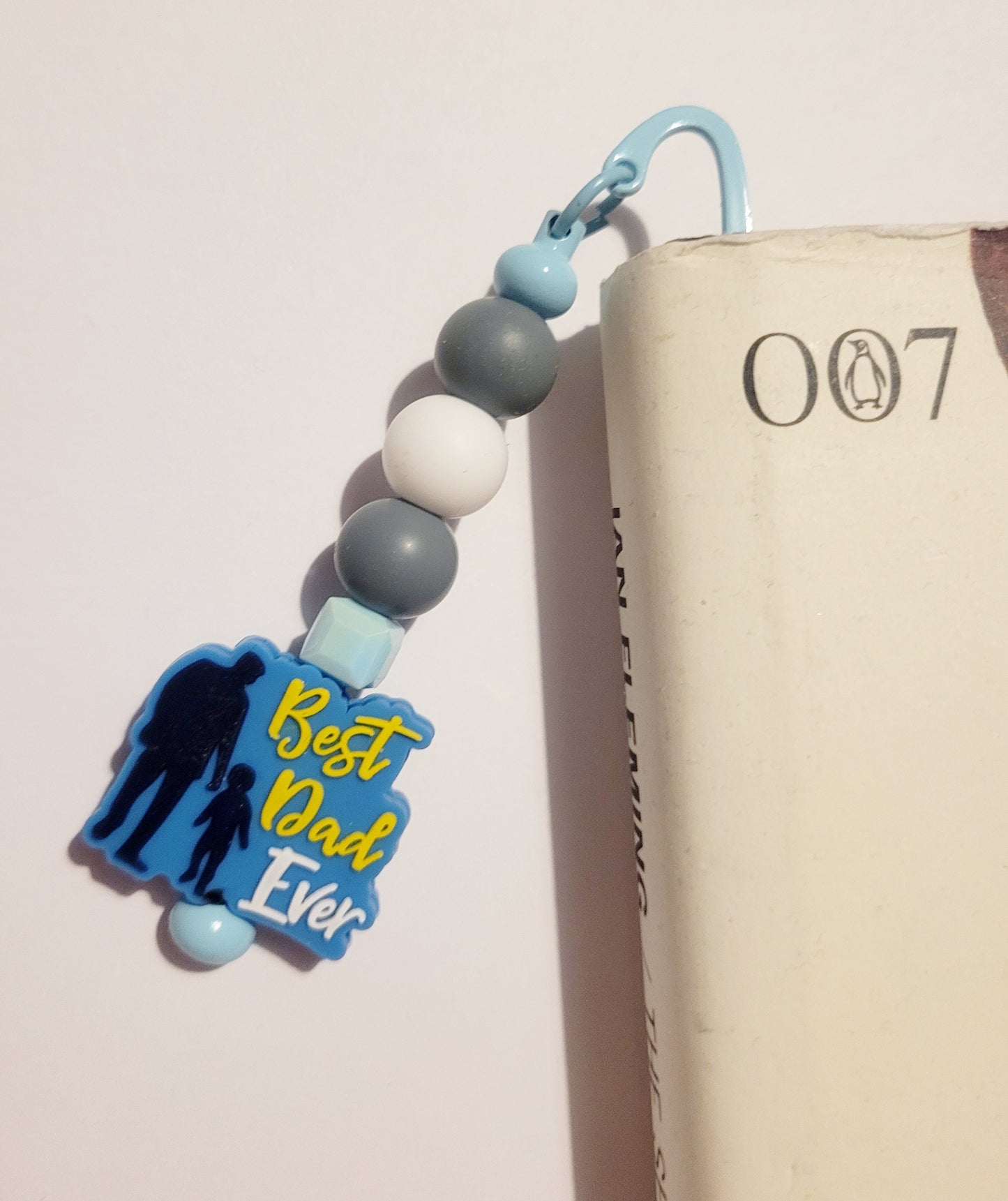 Blue 'Best Dad' Beaded Metal Bookmark