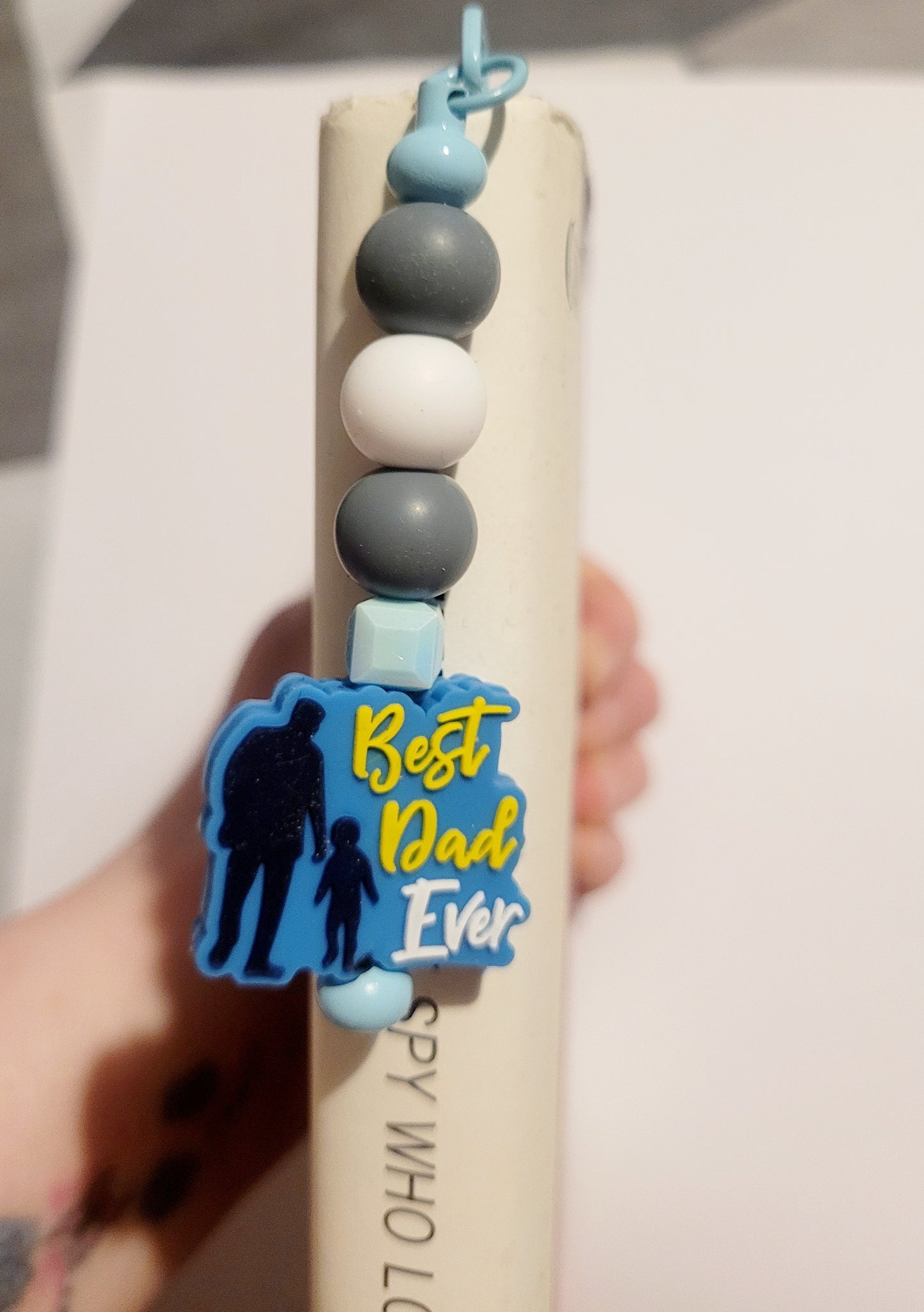 Blue 'Best Dad' Beaded Metal Bookmark