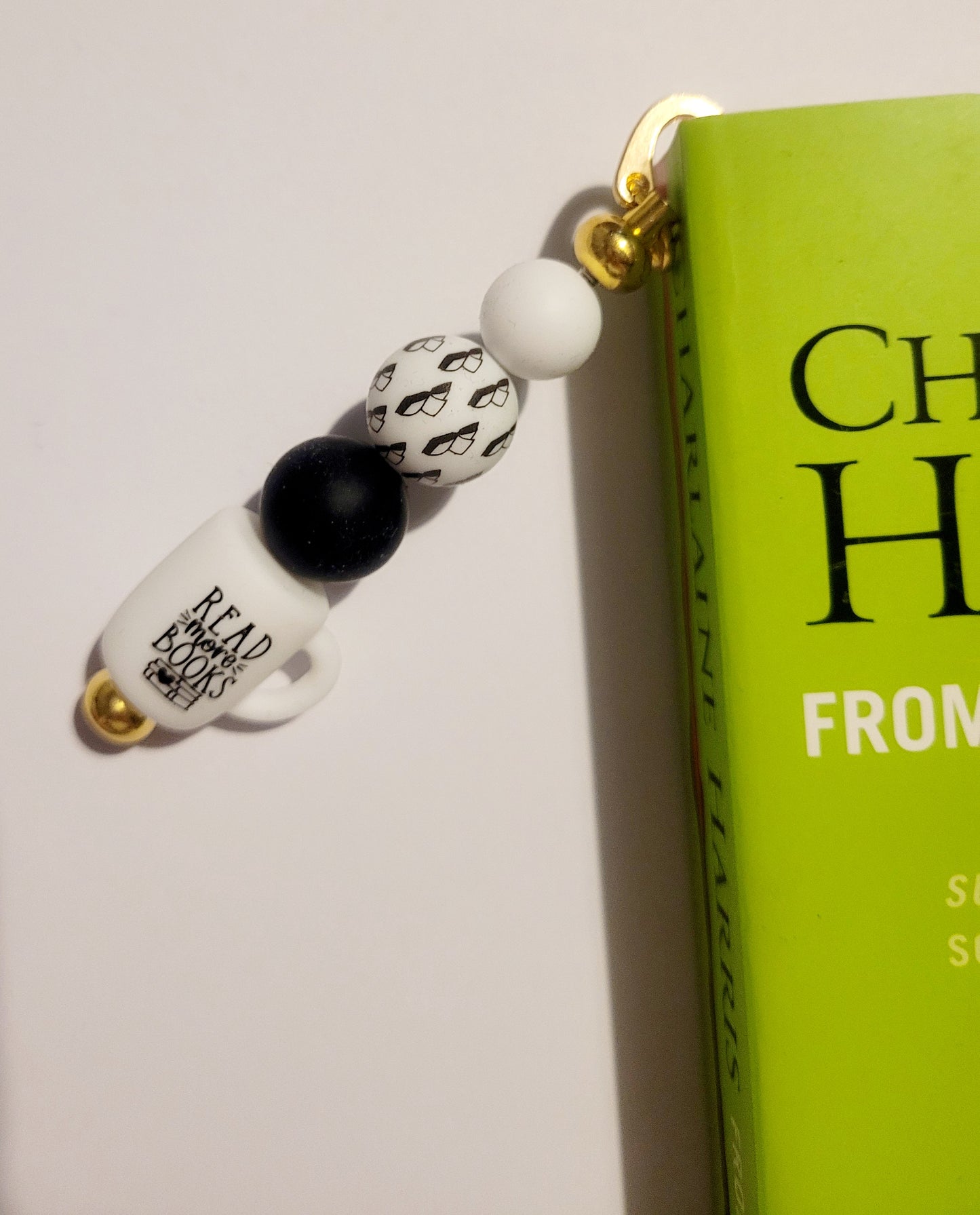 Gold 'Read More Books Cup' Beaded Metal Bookmark