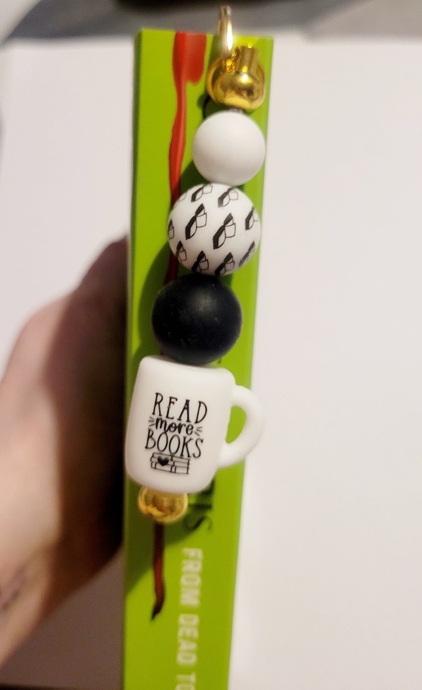 Gold 'Read More Books Cup' Beaded Metal Bookmark