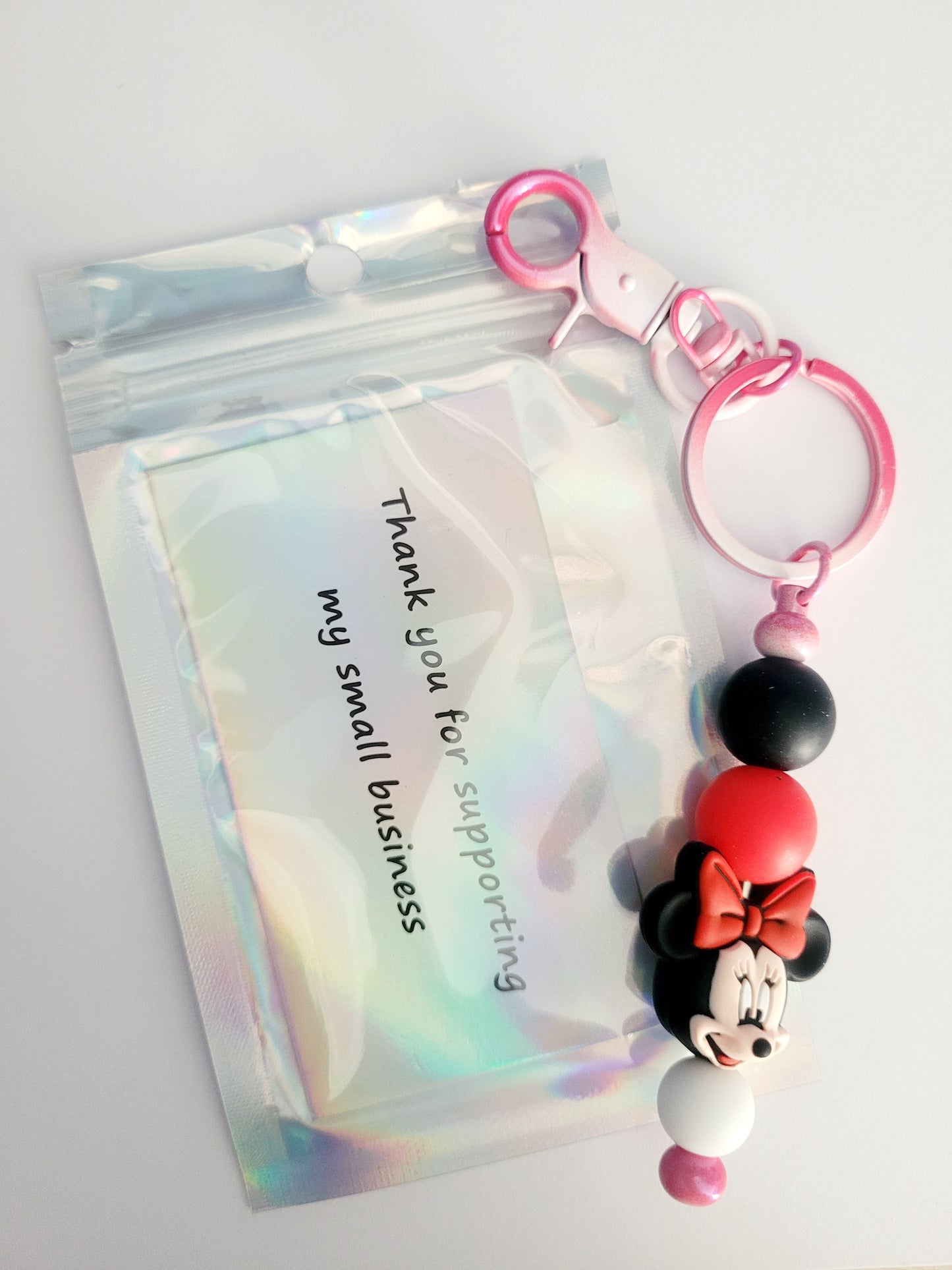 Minnie Mouse Beaded Pink Metal Keyring