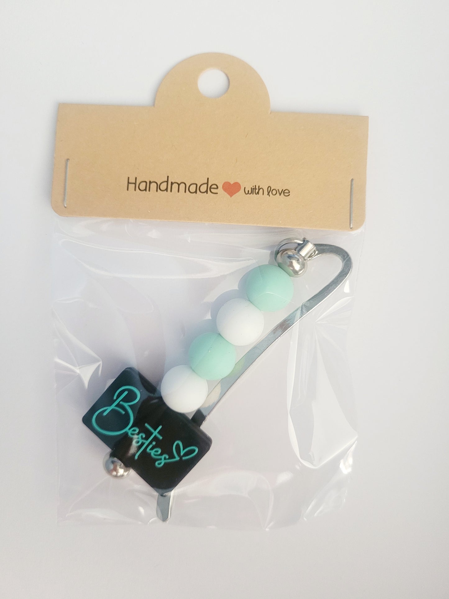 Silver 'Besties' Beaded Metal Bookmark