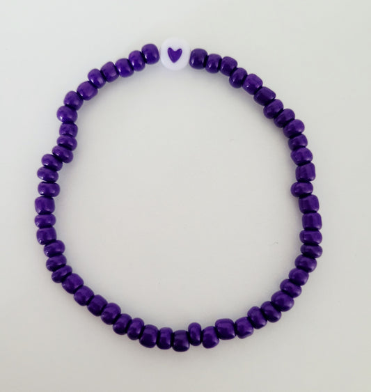 Purple 'Heart' Seed Beaded Bracelet