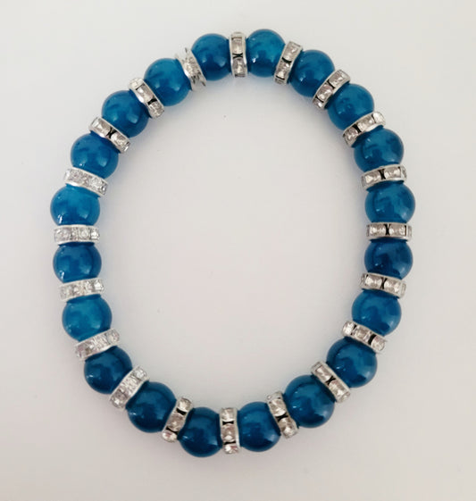 Teal and Silver Glass Beaded Bracelet
