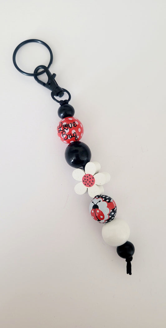 Flower Ladybird Wooden Keyring