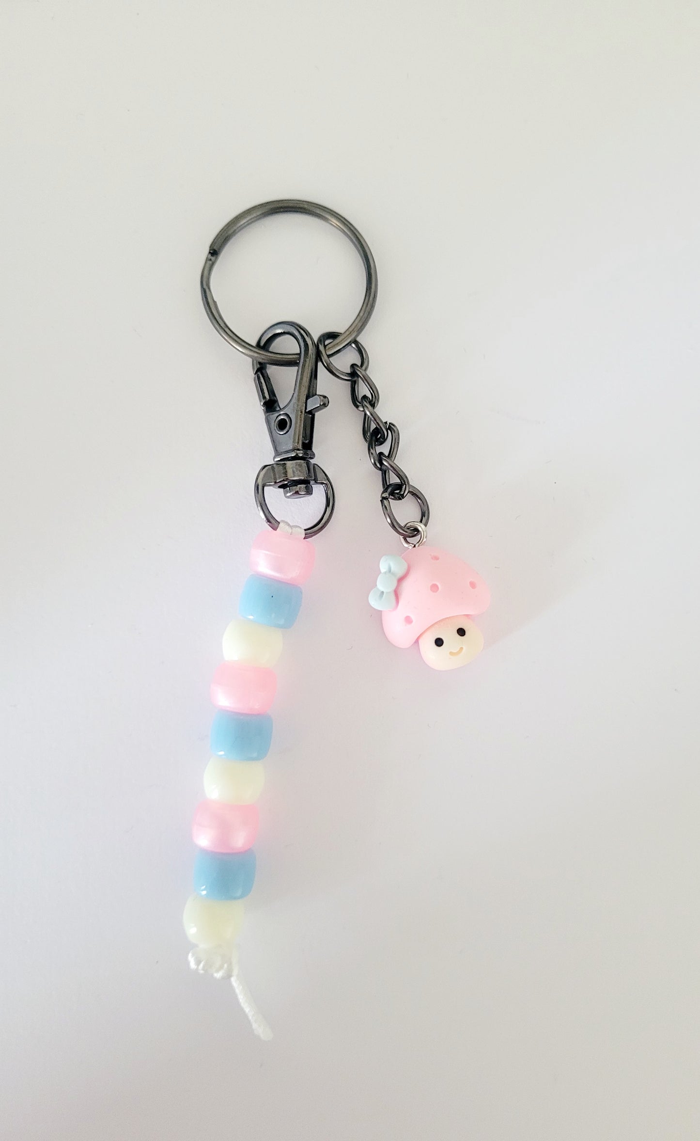 Beaded 'Pink Mushroom' Keyring