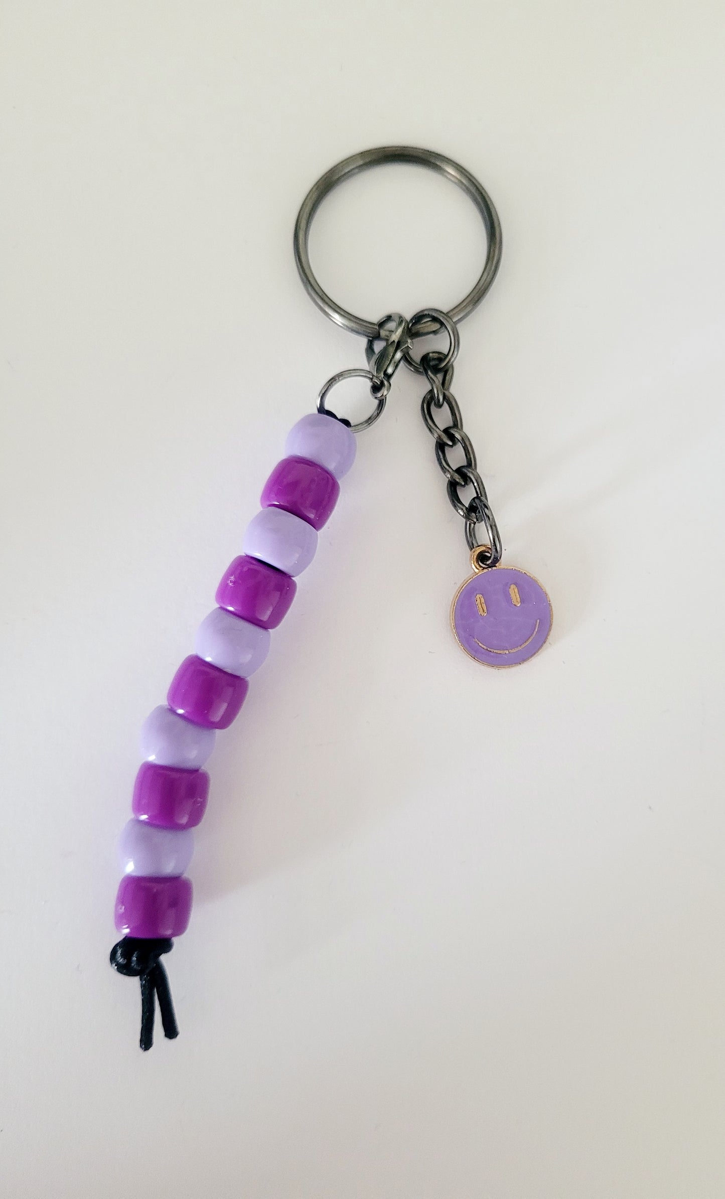 Beaded 'Purple Smiley Face' Keyring