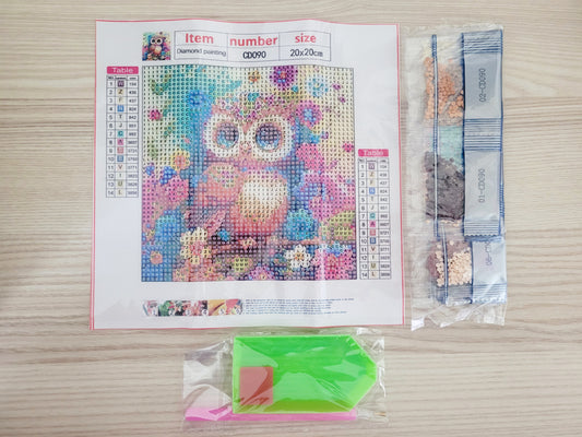Owl Canvas 20cms x 20cms - Diamond Art Kit