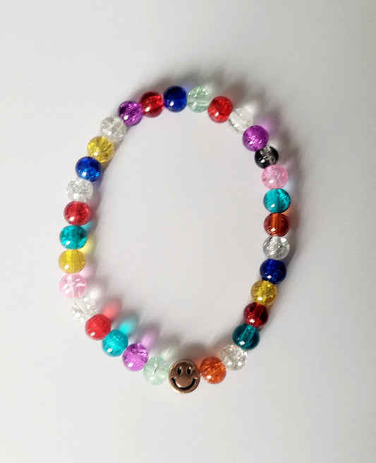 'Smiley' Rainbow Glass Beaded Bracelet