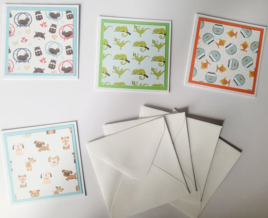 Set of 4 Pet Handmade Notecards