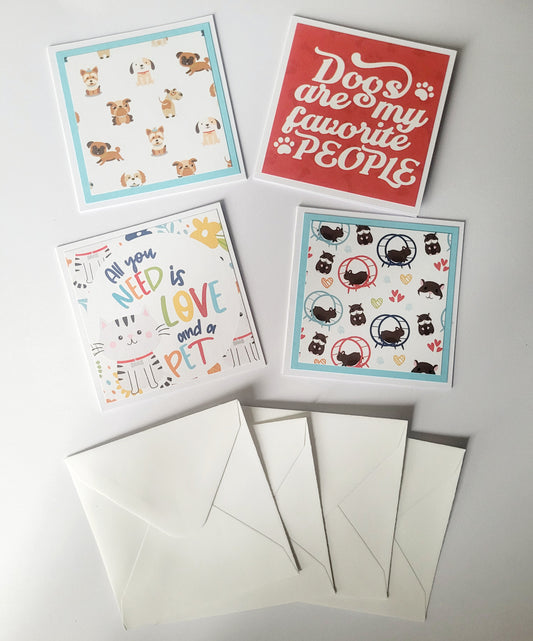 Set of 4 Pet Handmade Notecards