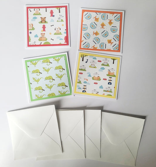 Set of 4  Handmade Pet Notecards