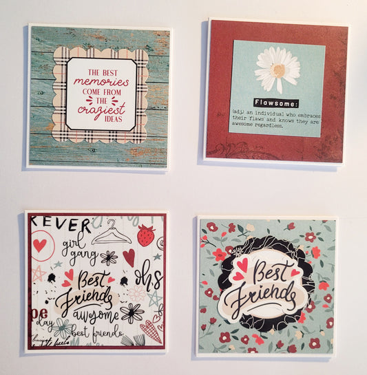 Set of 4 Handmade Notecards - Best Friends