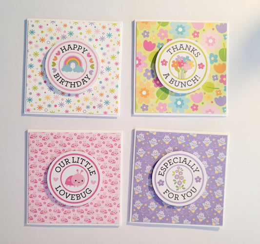 Set of 4 Handmade Notecards - Colourful Greetings