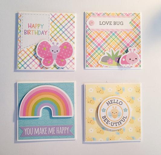 Set of 4 Handmade Notecards - Cute