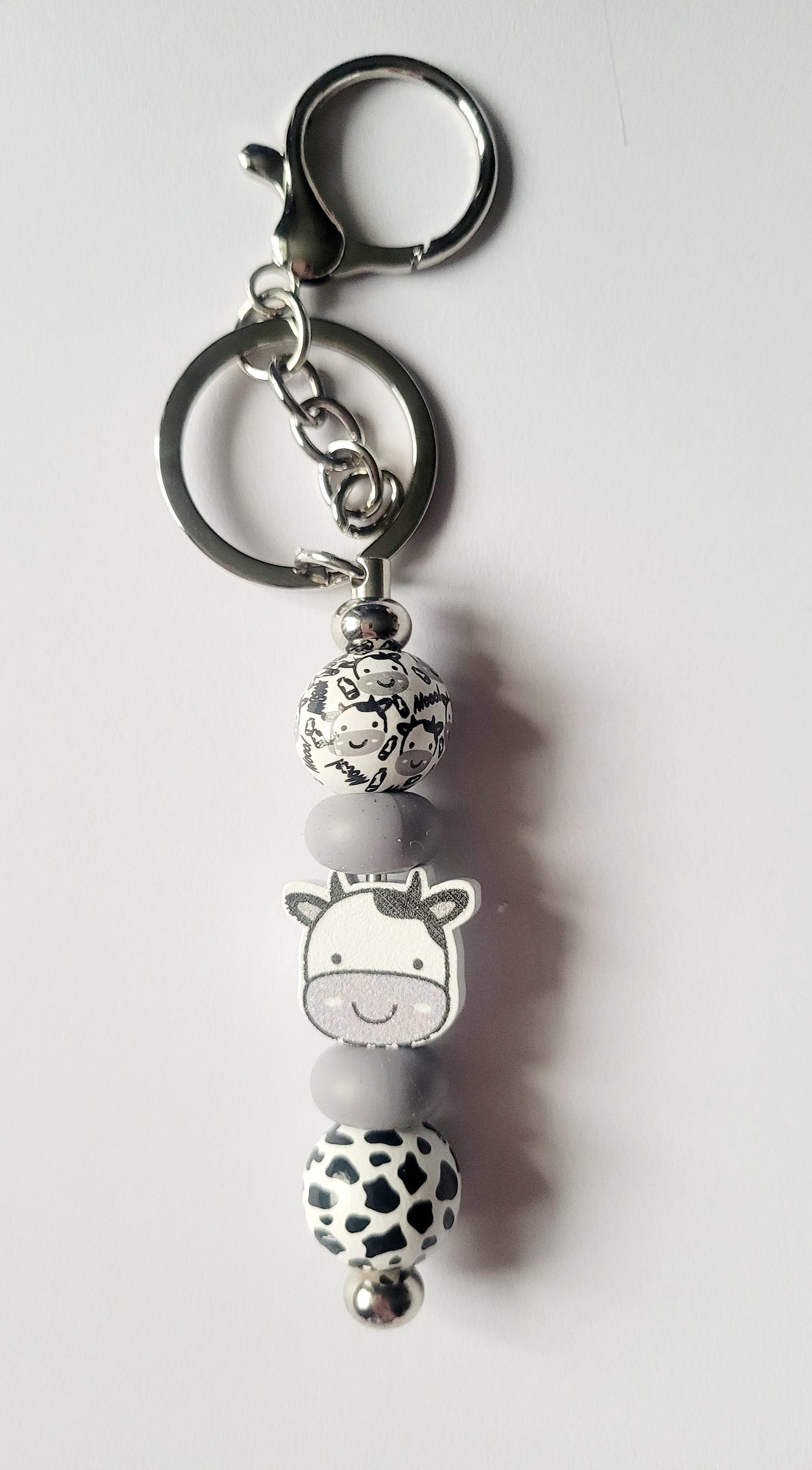 Grey 'Cow Face' Wooden Keyring