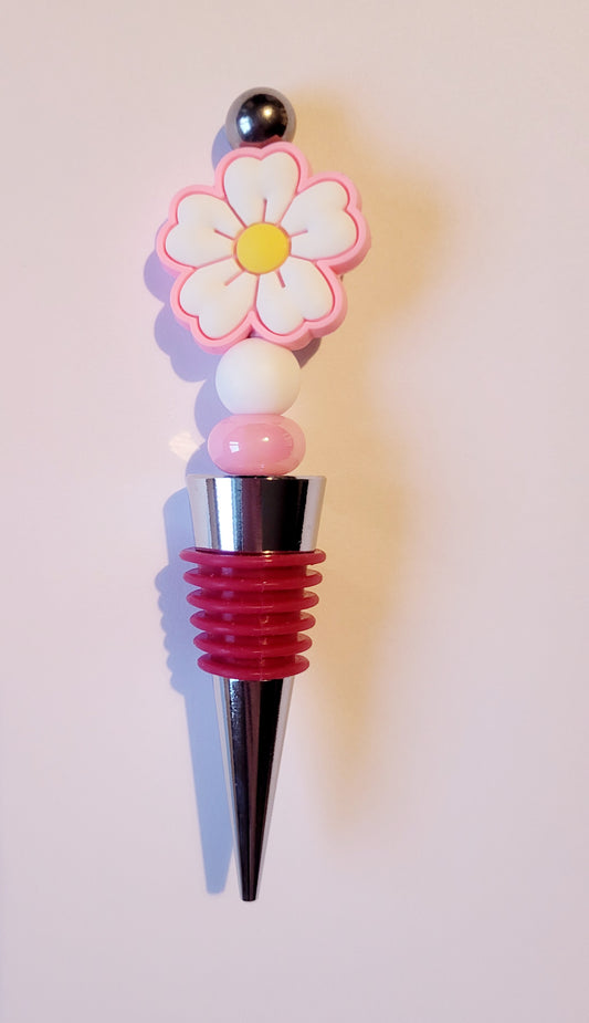 Beaded Pink Flower Bottle Stopper