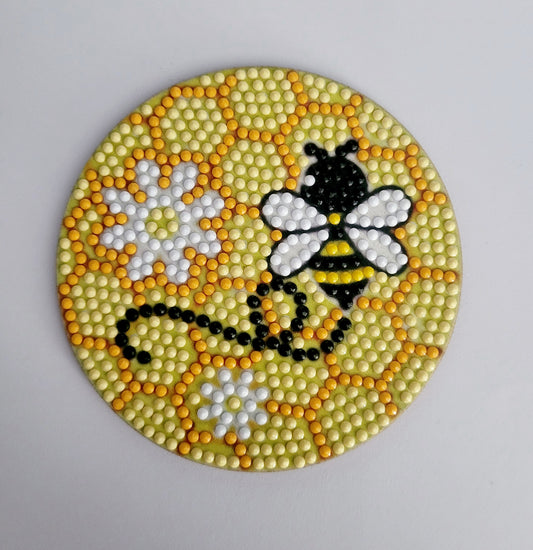 Handmade Diamond Art Coaster - Bee Flower