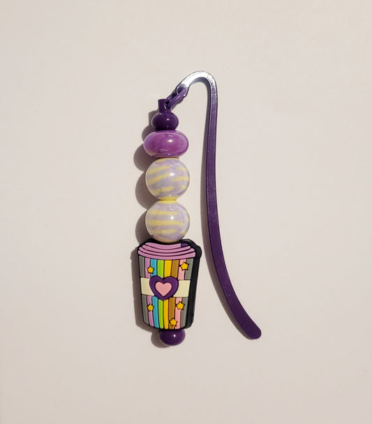 Purple 'Coffee Cup' Beaded Metal Bookmark