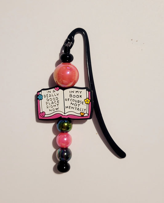 Black 'Book' Beaded Metal Bookmark