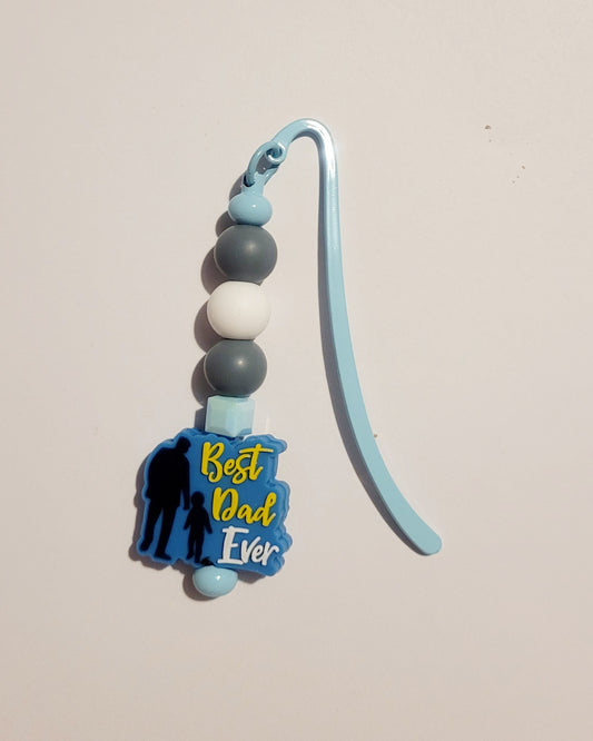 Blue 'Best Dad' Beaded Metal Bookmark