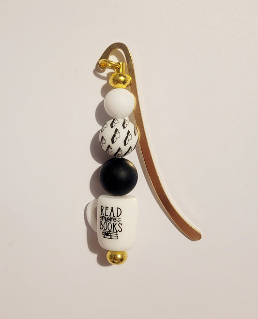 Gold 'Read More Books Cup' Beaded Metal Bookmark