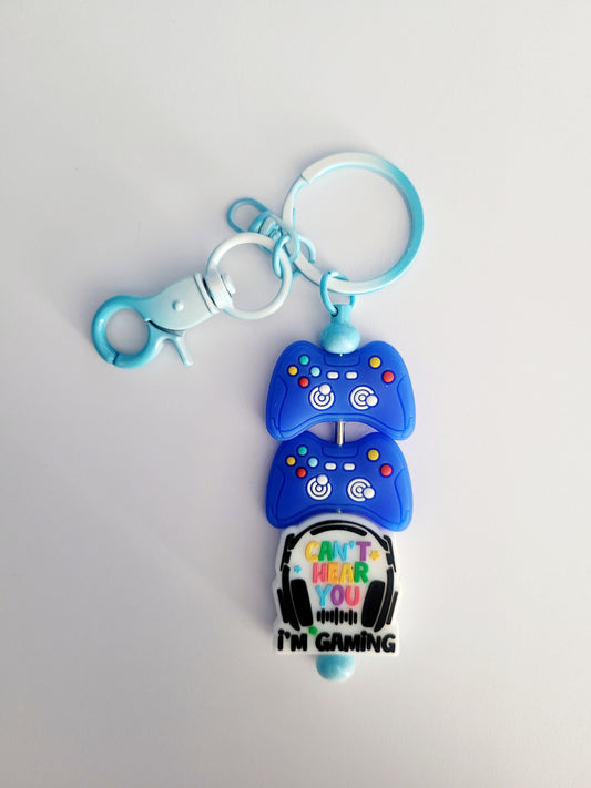Gaming Beaded Blue Metal Keyring