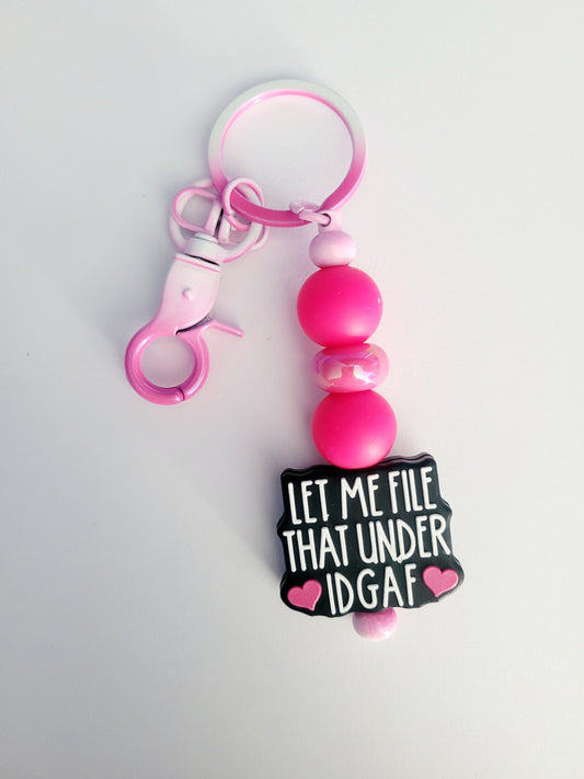 'IDGAF' Sarcasm Beaded Pink Metal Keyring