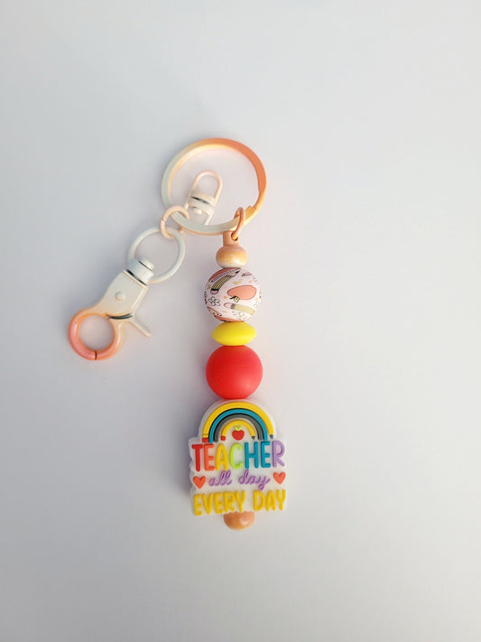 Teacher Beaded Orange Metal Keyring