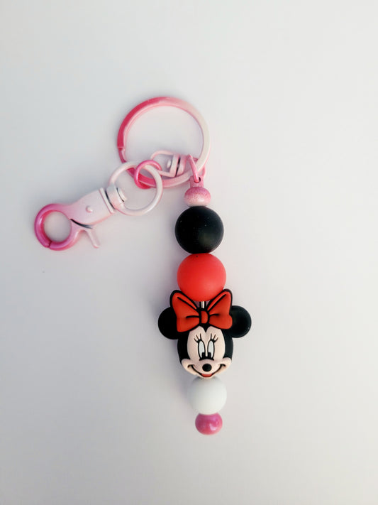 Minnie Mouse Beaded Pink Metal Keyring