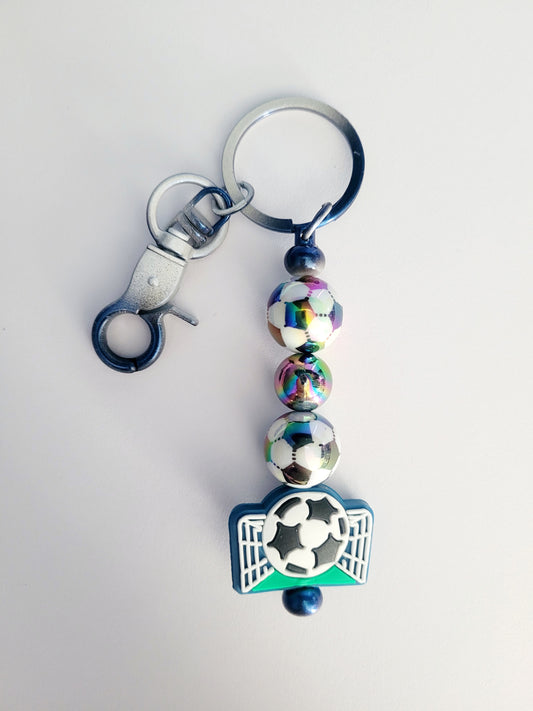 Football Beaded Black Metal Keyring