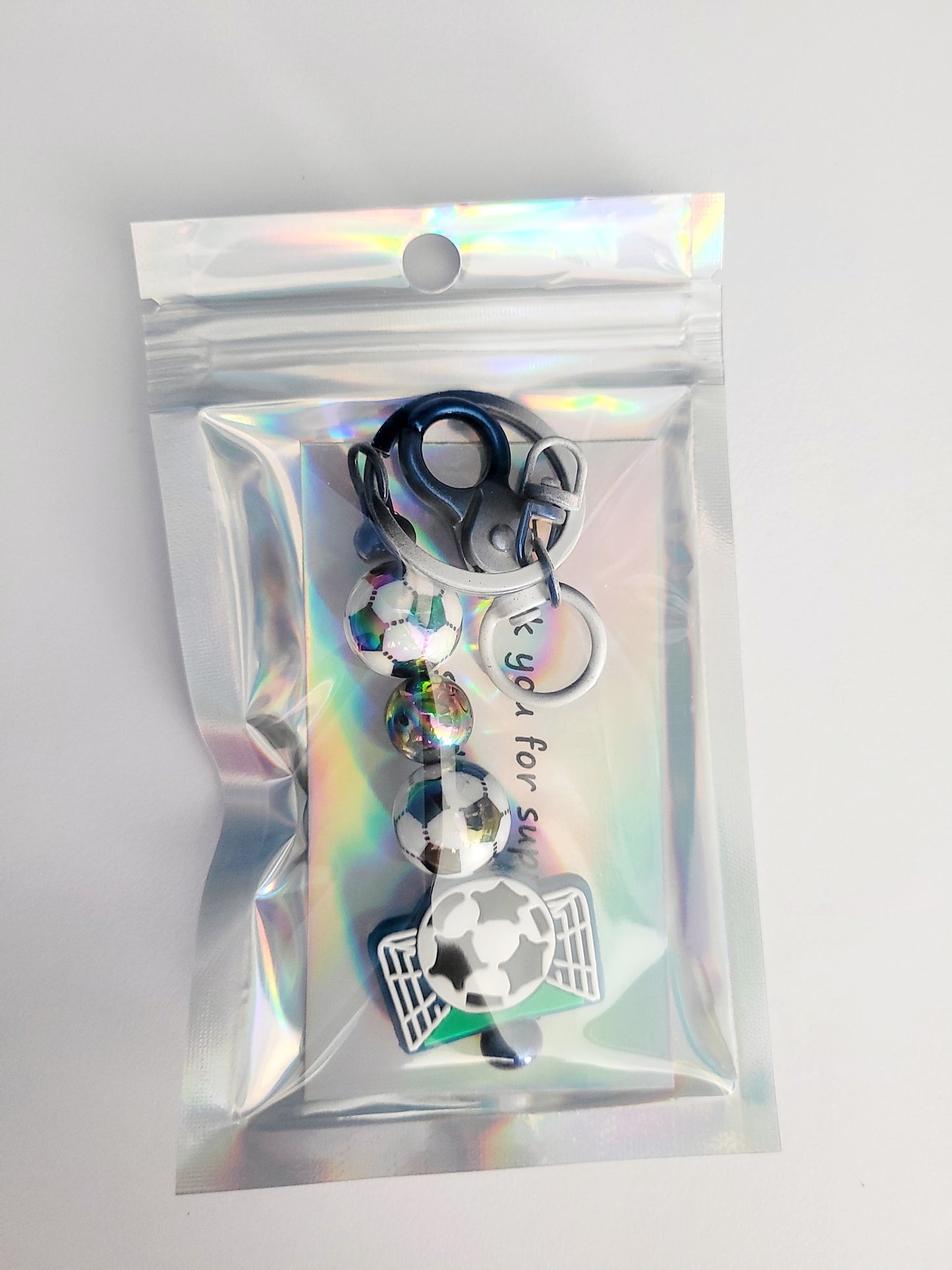 Football Beaded Black Metal Keyring