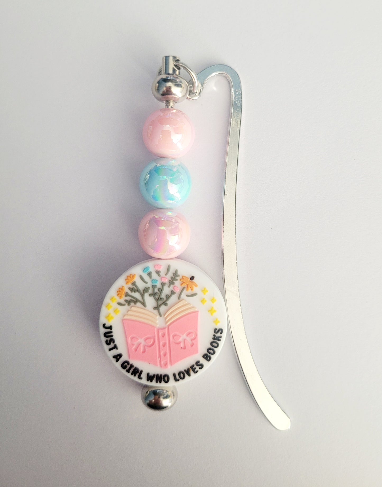 Silver Book Beaded Metal Bookmark